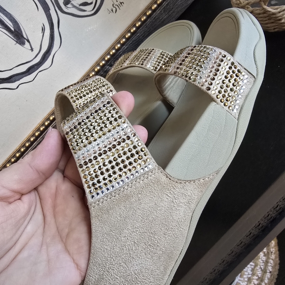 FitFlop Women's Flare Strobe Gold Toned Crystals Jewel Slide Sandals 8 - Picture 7 of 9